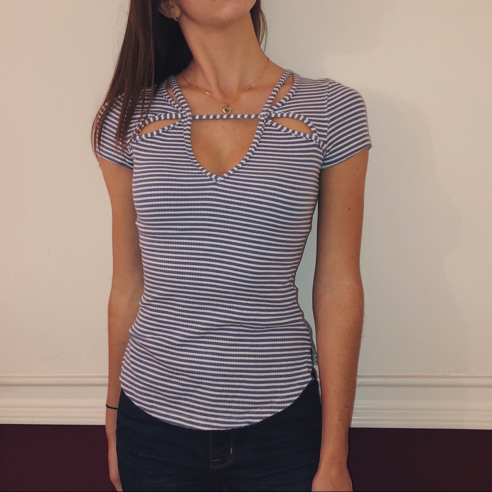 Free People Striped Cut-out Tee
